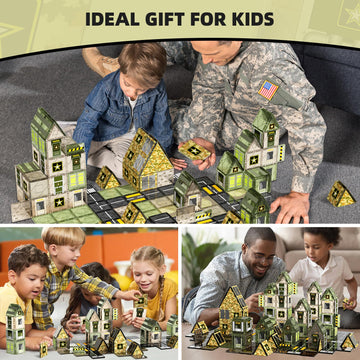 Gobidex 100 Pcs Magnetic Tiles Army Toys For Boys, Magnetic Building Blocks Army Men Playset, Stem Learning Construction Toys For Toddlers Kids Ages 3-5 4-8, Birthday Gifts For Boys Girls 3+ Years Old