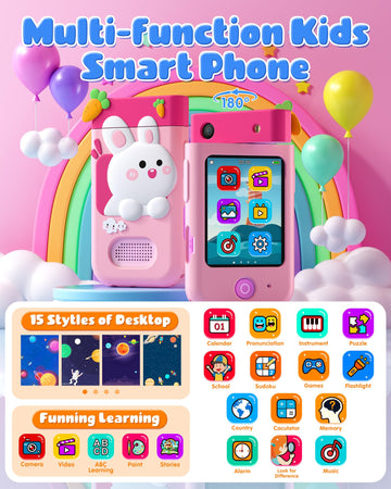 Kids Smart Phone Toy, Christmas Birthday Gift For Kids Ages 3-10, Touchscreen Toddler Play Phone With Rotating Camera, Learning