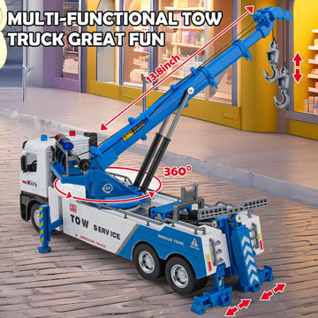 Hapyad Tow Truck Toy For Kids, Metal Tow Truck With Crane Toy Model With Lights And Sounds, Construction Vehicles For 3 4 5 6 7