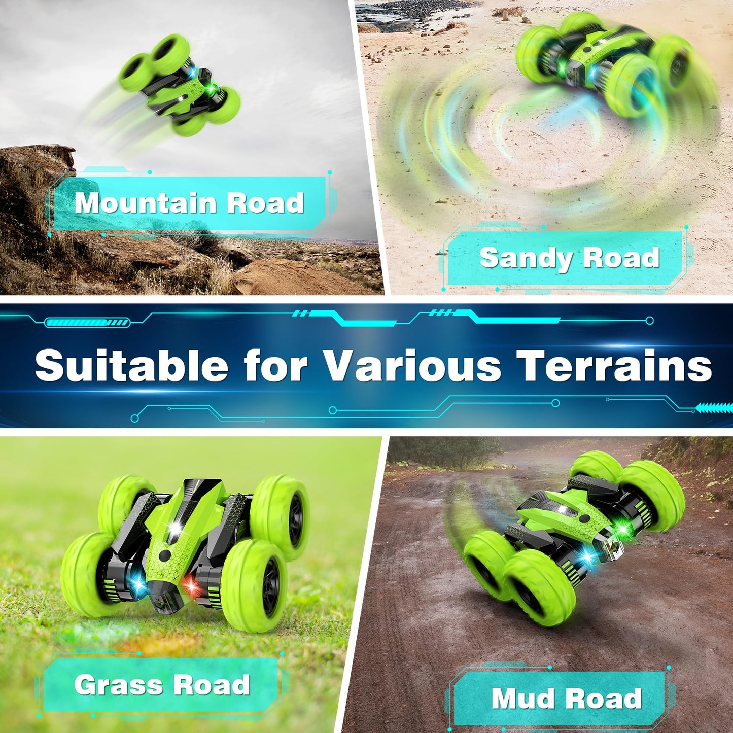SUPIREO Remote Control Car, RC Stunt Car, 2.4Ghz Double Sided 360 Rotating Remote Control Truck with Headlights, 4 Wheel Drive,