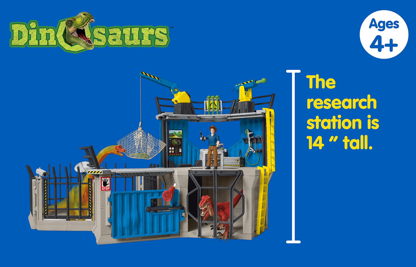 Schleich Dinosaur Toys Science Playset - 33-Piece Set Research Station With Brachiosaurus, Velociraptor, Men Scientist Action Figures, And Dart Cannon, Kids Figurines For Ages 4 And Above