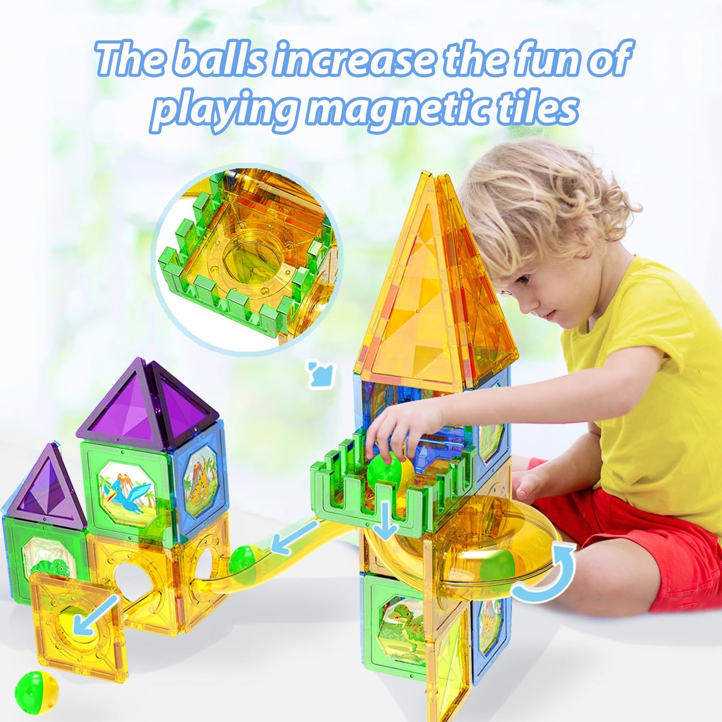 Dinosaur Magnetic Blocks Set, Upgrade Diy Magnets Building Blocks For Kids, 60 Piece Magnets Tiles For Boys And Girls Learning By Playing Games To Improve Imagination And Creativity