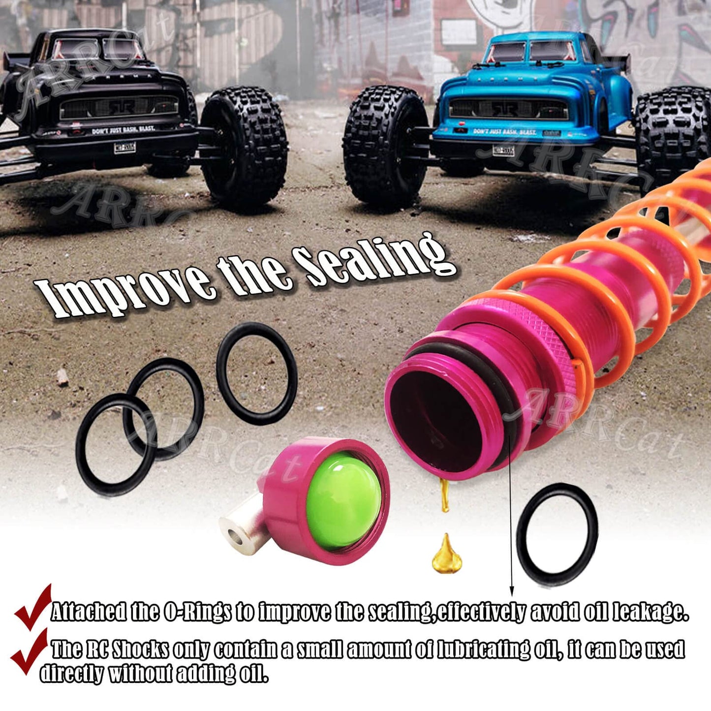 4PCS Alloy RC Shocks Dampers Upgrades Part for Arrma 1/8 Outcast 6S BLX Kraton Notorious 6S BLX,ARRCat 4PCS BIG BORE Front Rear