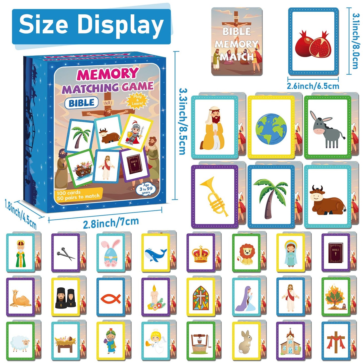 Gisgfim 50 Pairs Memory Matching Game Bible Concentration Games For Kids Educational A Fun & Fast Christian Bible Theme Memory M