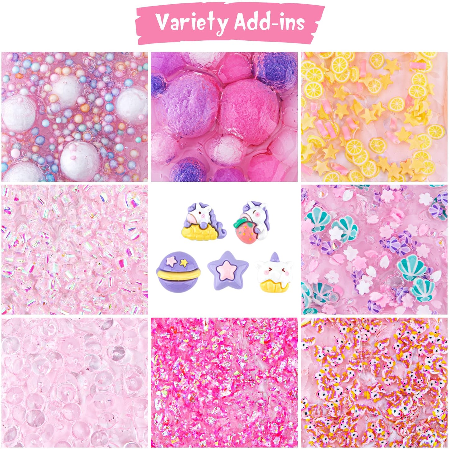 10 Fl Oz Unicorn Slime Kit, Pink Clear Slime Bucket, Slime Party Favors For Kids, Glimmer Crunchy Slime Includes 9 Packs Of Slim