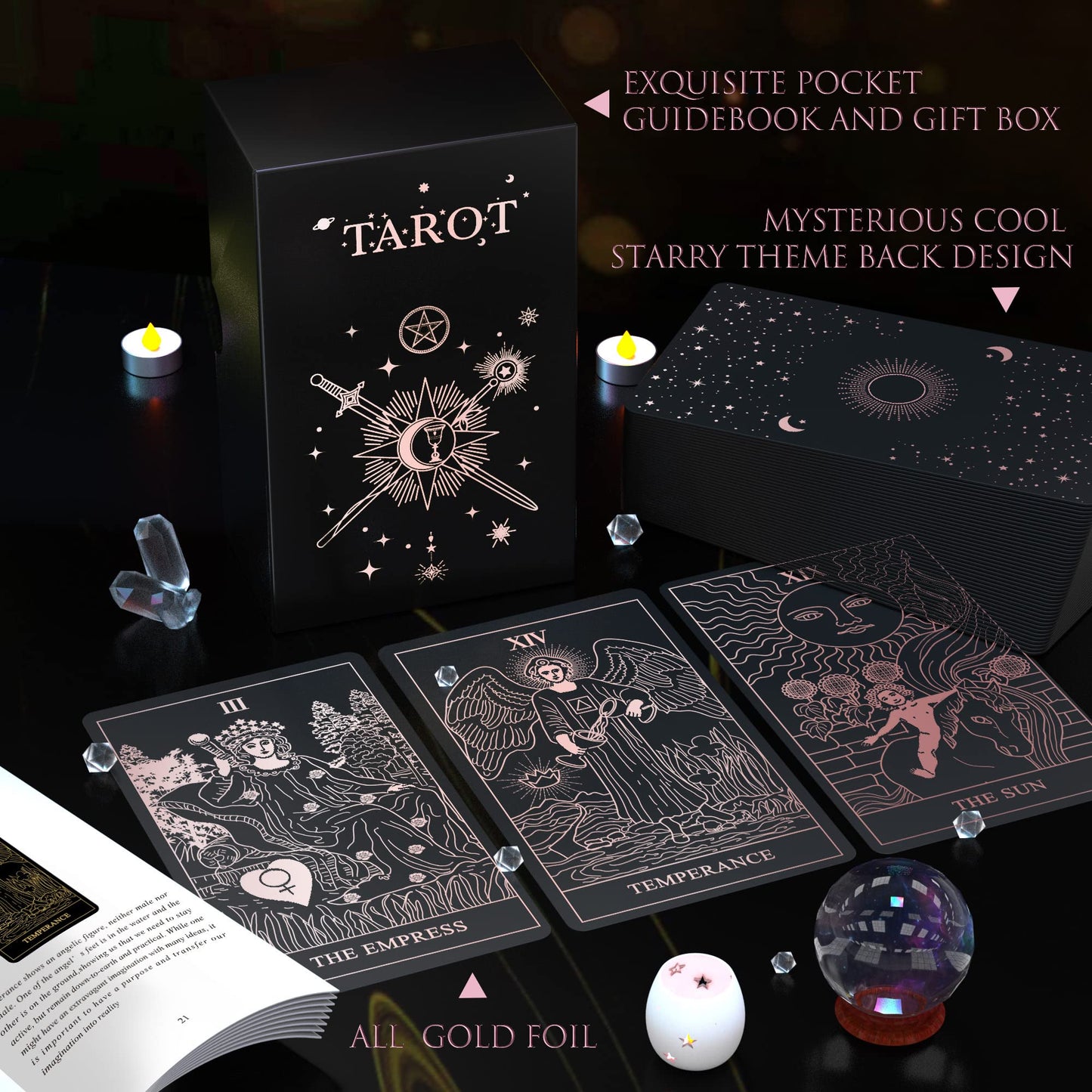 Acelion Original Tarot Card Set With Guide, 78 Pieces Of Tarot Cards With Gold Foil On The Surface, Fortune-Telling Game, Tarot
