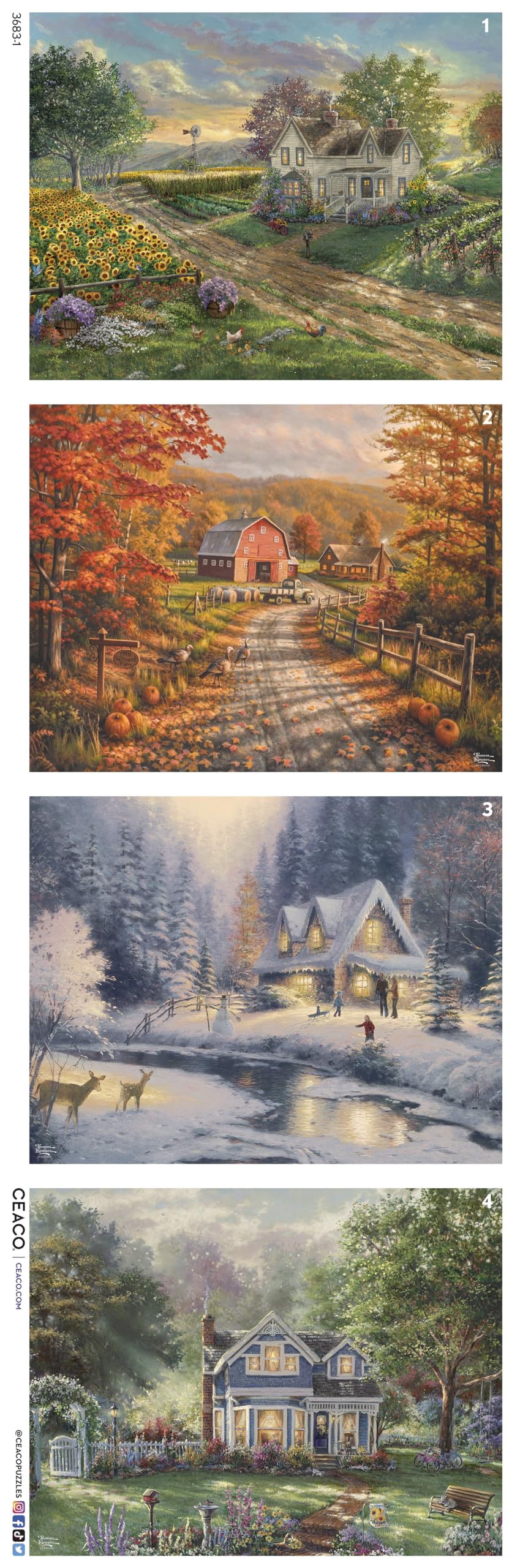 Ceaco - 4 In 1 Multipack - Thomas Kinkade - Seasons - (4) 500 Piece Jigsaw Puzzles