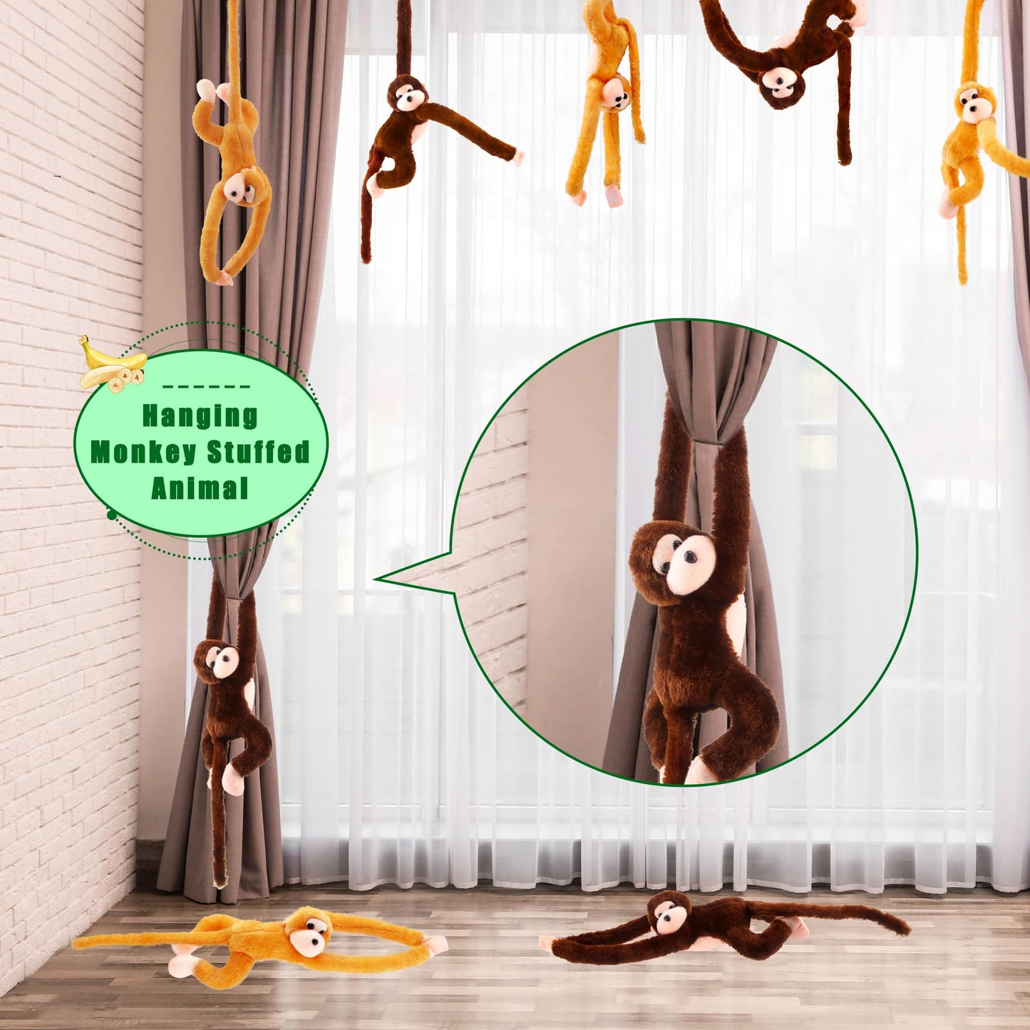 Kugliwa 8 Pcs Hanging Monkey Stuffed Animal Toys Plush Monkey Toy Cute Soft Lifelike Monkey Plush Toys for Jungle Forest Animal Theme Party Favors Birthday Gift 24 Inch (Color Set 1)