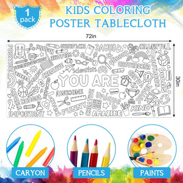 Motivational Large Coloring Poster For Kids 30 X 72 Inch, Giant Positive Affirmations Coloring Paper Tablecloth Sheets, Color-In