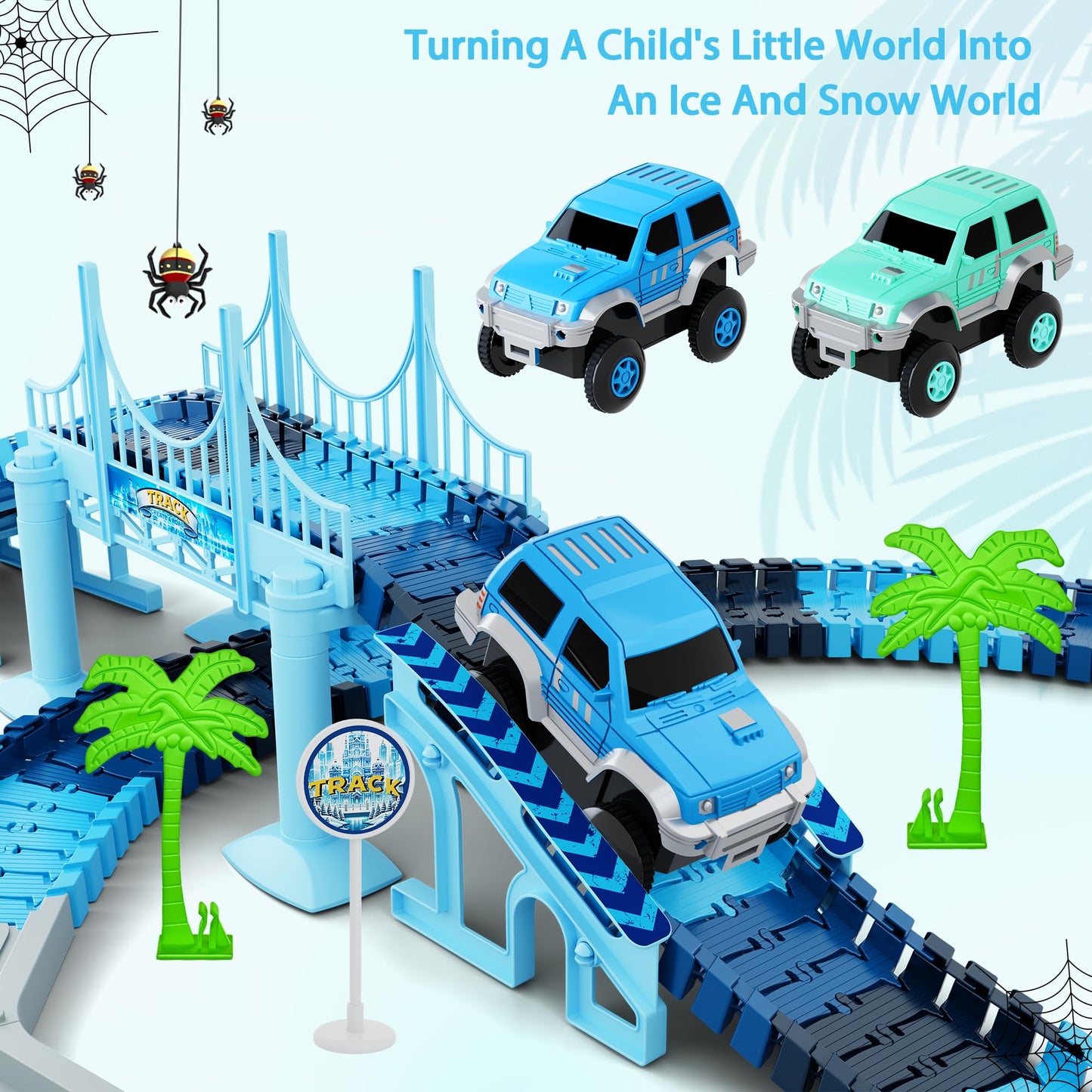 Track Car Toys, 269 Pcs Racing Tracks Toy, Create A Frozen World Race Road, Flexible Tracks Playset & 2 Pcs Cool Race Cars, Toddler Toys Birthday Gifts For Age 3 4 5 6 Year Old Boys Girls