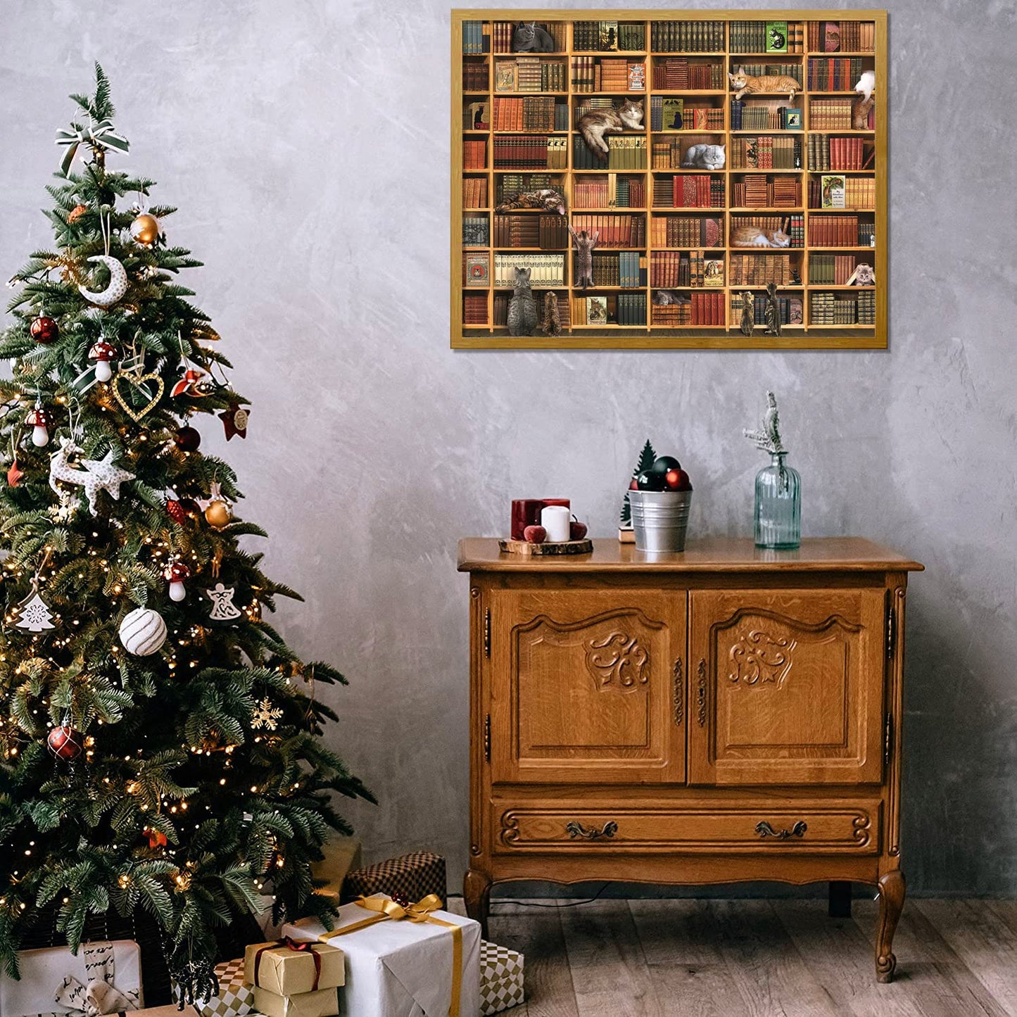 Puzzles For Adults 1000 Pieces And Up, Cats Library Jigsaw Puzzle, Funny Kitten Bookshelf Puzzles, Animal Pet Lover Challenging Puzzles For Friends Family Activity Game Nights Gifts