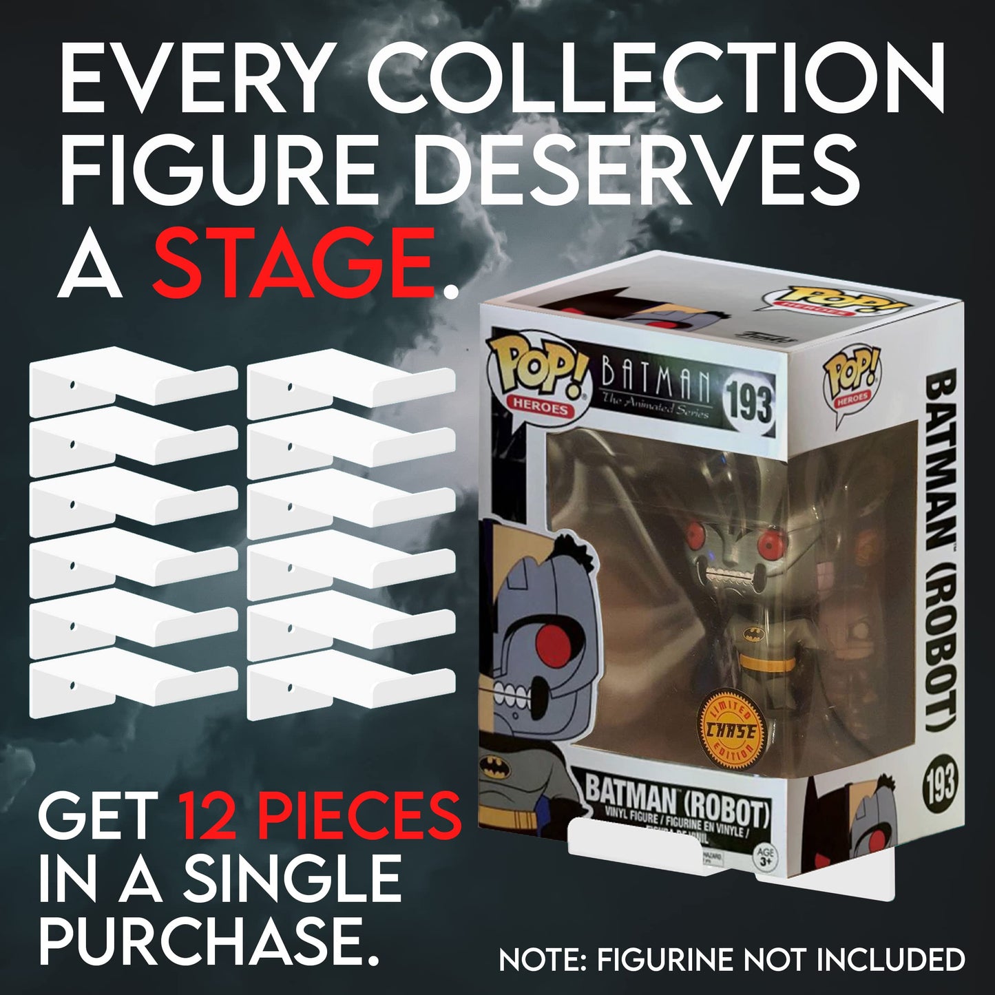 Tapeera 12-Pack White Acrylic Display For Funko Pop Shelves - Suitable For In-The-Box Figures With Soft Protector - 4-Inch Vinyl