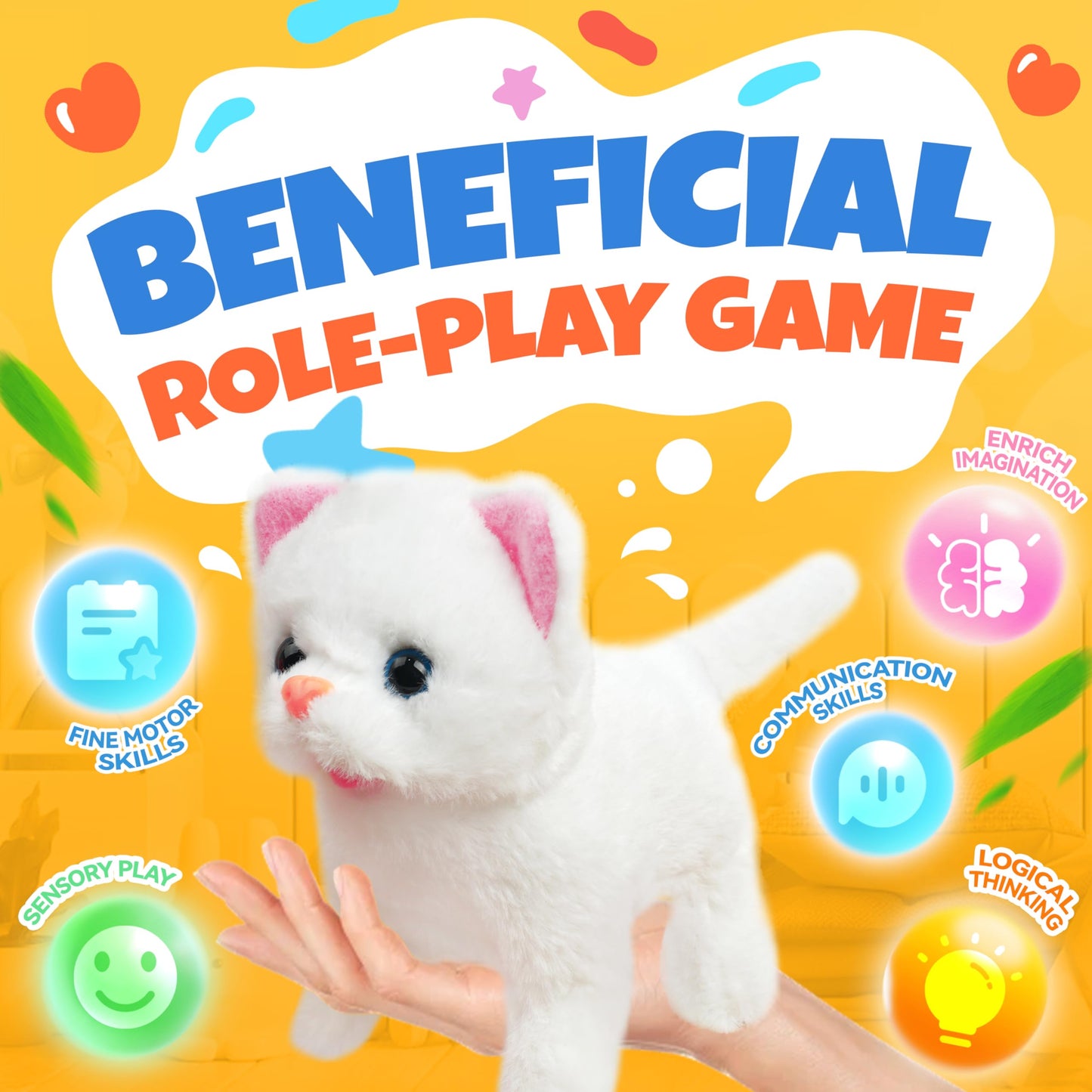 Smilesskiddo Walking Cat Toys For Girls - Electronic Meow Kitty With Animated Walking Wag Tail, Storage Cage And Accessories, In