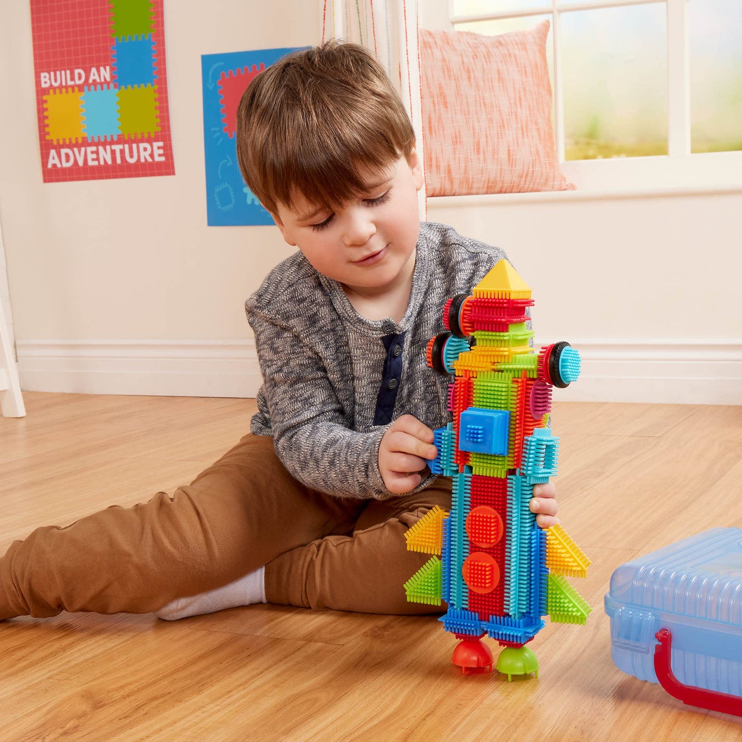 Battat- Bristle Blocks- Stem Interlocking Building Blocks- 50 Pc Playset- Reusable Carry Case - Developmental Toys For Toddlers & Kids- Basic Builder Case- 2 Years +