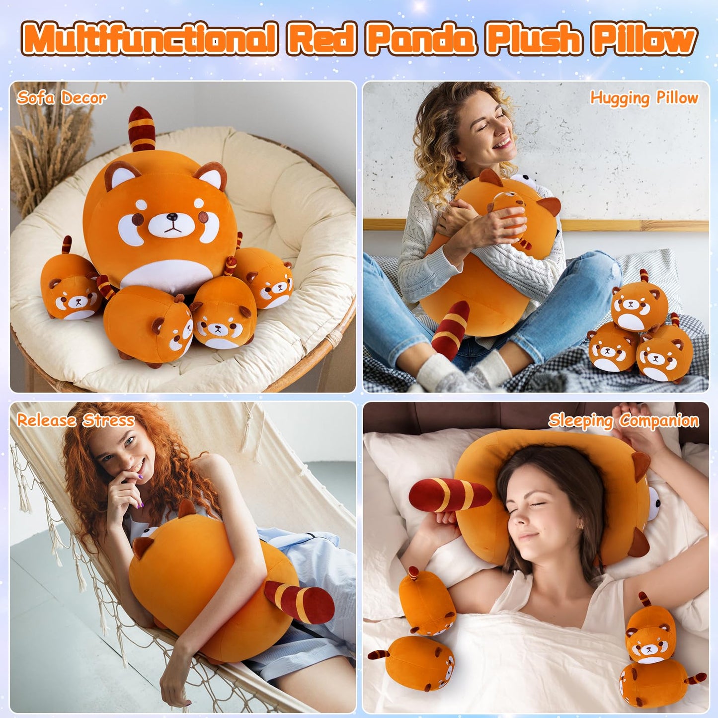 5 Pcs Red Panda Plush Toys-Red Panda Plush Stuffed Animal Family, Cute Red Panda Mommy With 4 Baby Red Panda Plushies For Kids, Kawaii Red Panda Anime Plush Toy Birthday Gifts For Kids Boys Girls