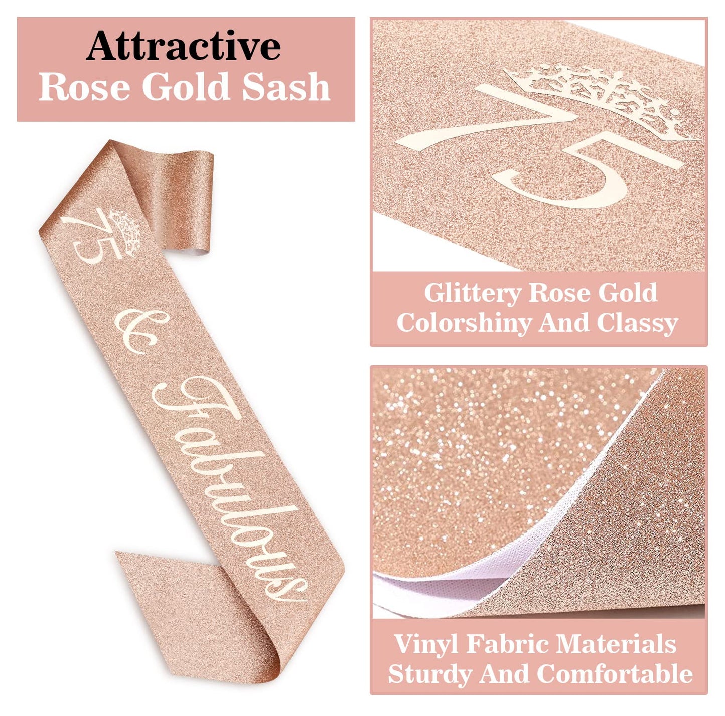 75Th Birthday Decorations Including 75Th Birthday Sash For Women, Crown/Tiara, Birthday Candles And 75Th Birthday Cake Topper, Rose Gold 75Th Birthday Gifts For Women 75 Birthday Party Decorations Favor Supplies