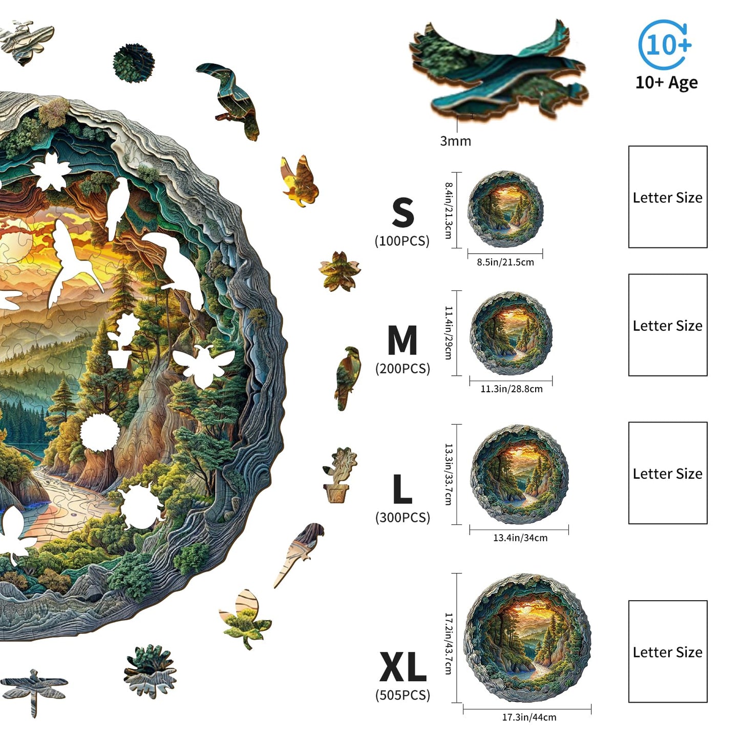 Woodemon Wooden Puzzles For Adults, 3D Cave Forest (M-200Pcs) Wooden Jigsaw Puzzles For Kids, 11.4 * 11.3In Unique Shaped Animal