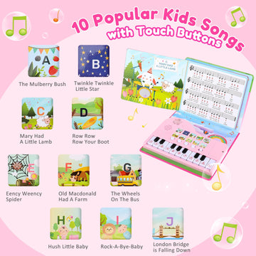 Quimsity Pink Piano Book - Educational Musical Toys for 3-8 Year Old Girls, Plastic Toddler Gifts, Ideal Birthday & Stocking Stuffers