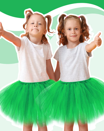 5 Layered Tutu Skirt For Kids Tulle Tutu Skirt With Tube Socks Princess Runners Costumes Cosplay For Girls Kids (Green,Kid)