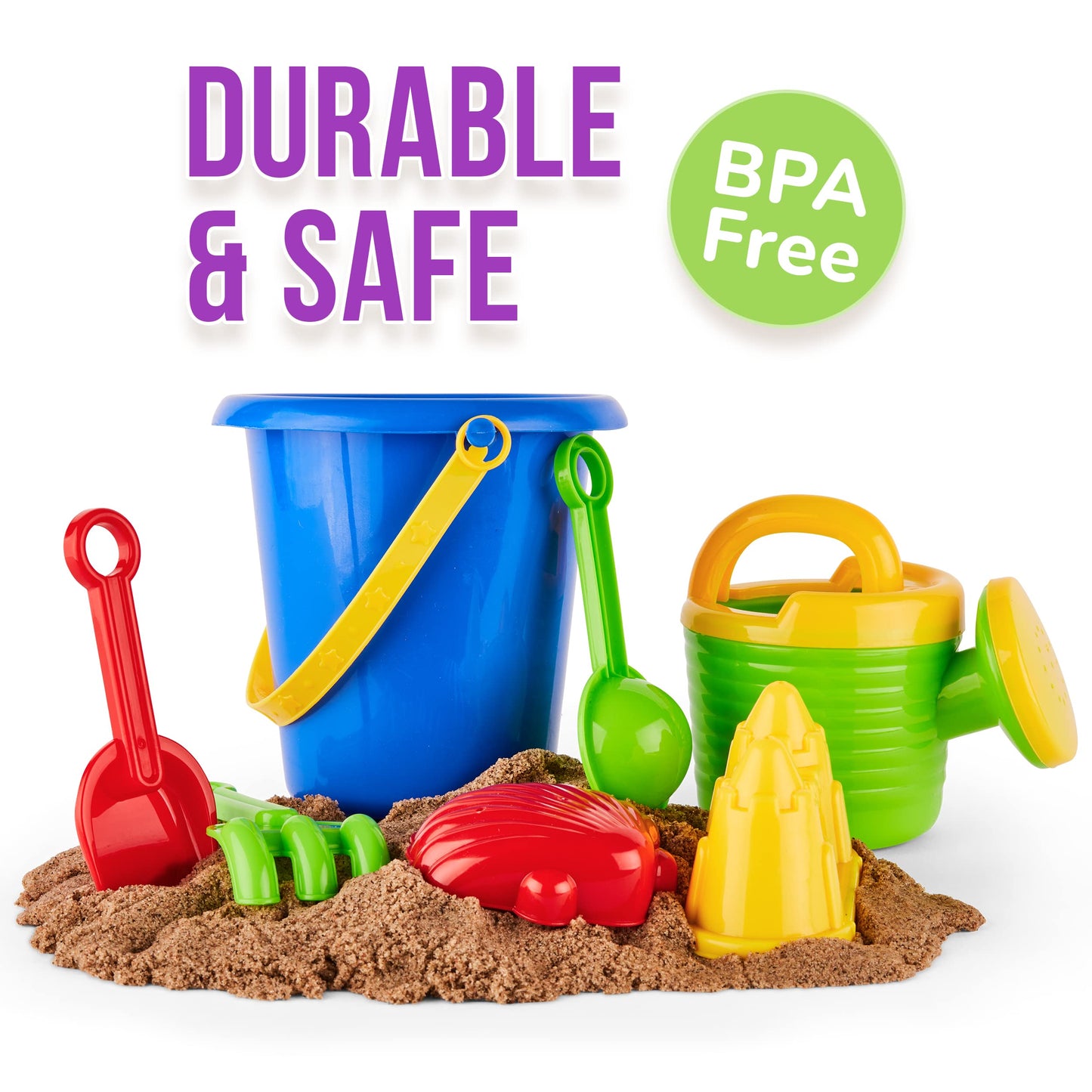 Click N' Play Beach Toys for Kids 3-10 - 18pc Sand Toys Including Sand Buckets for Kids with Sifter, Watering Can, Rake, 4 Hand