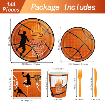 Basketball Party Tableware Set Serve 24 Guests Basketball Birthday Party Supplies Basketball Party Decorations Basketball Plates