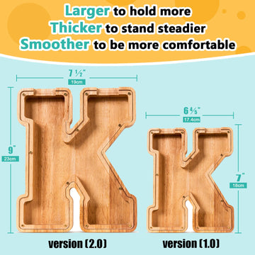 SummiDate Wooden Letter Piggy Bank for Kids| Piggy Bank for Boys Girls Toddler| Alphabet K Money Bank| Wood Coin Bank Personalized Birthday Gift for Kids (K)