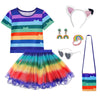 Daisyduds Cat Dollhouse Costume Rainbow Tutu Dress With Striped Top, Accessories Set Halloween Christmas Outfits For Cutie(120Cm