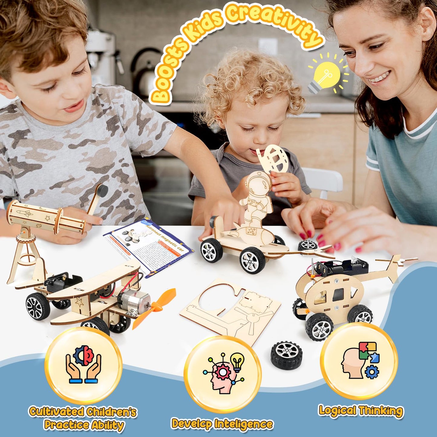 Movinpe Valentines Day Gifts For Kids Classroom School - 24 Sets Stem Kits With Valentines Cards, Wood Craft Science Kit Valenti