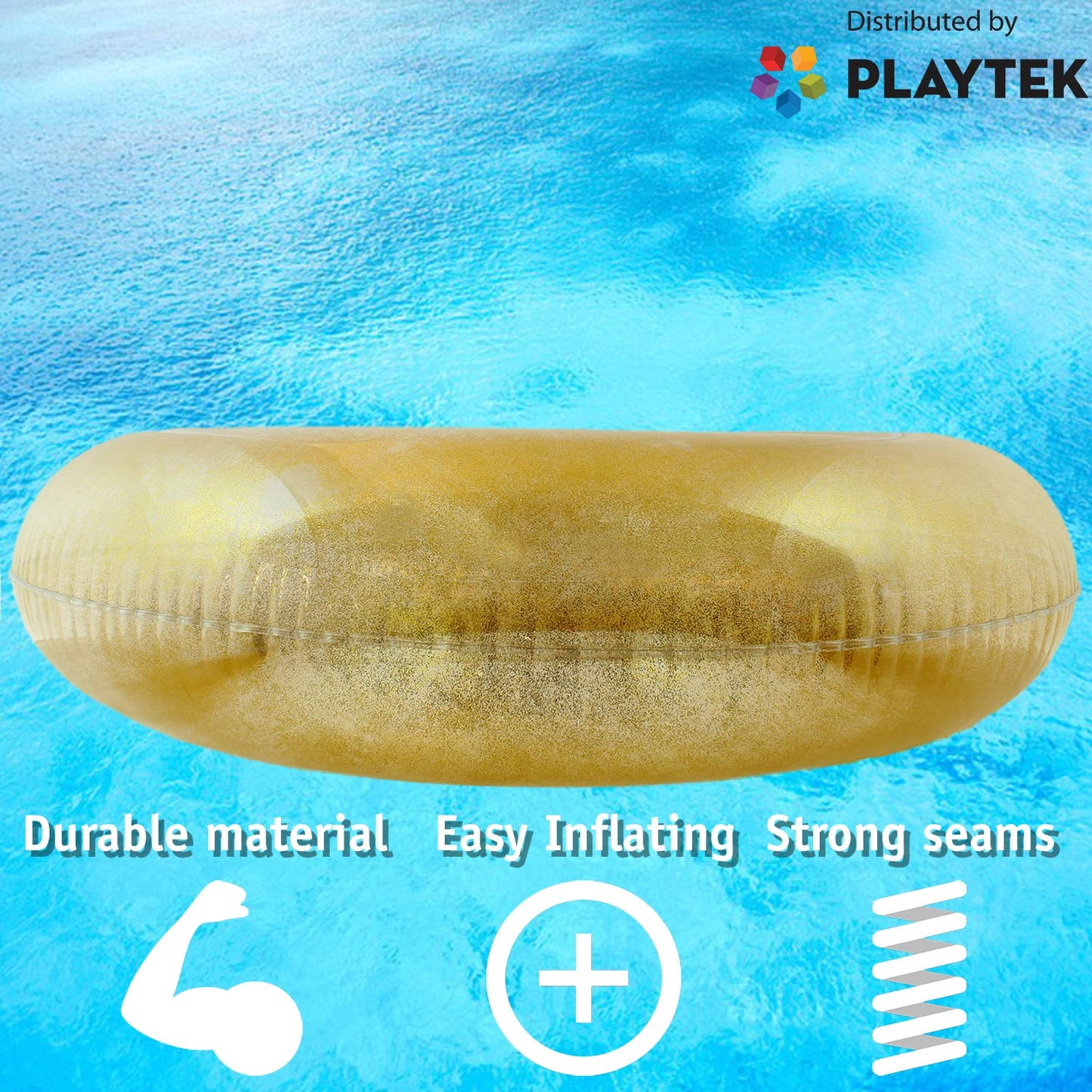 Playtek Pool Float, Large Round Glitter Glitter Swim Tube, Durable Floats Tubes For Swimming On Beach, Pool, Water Sports For Adults And Kids