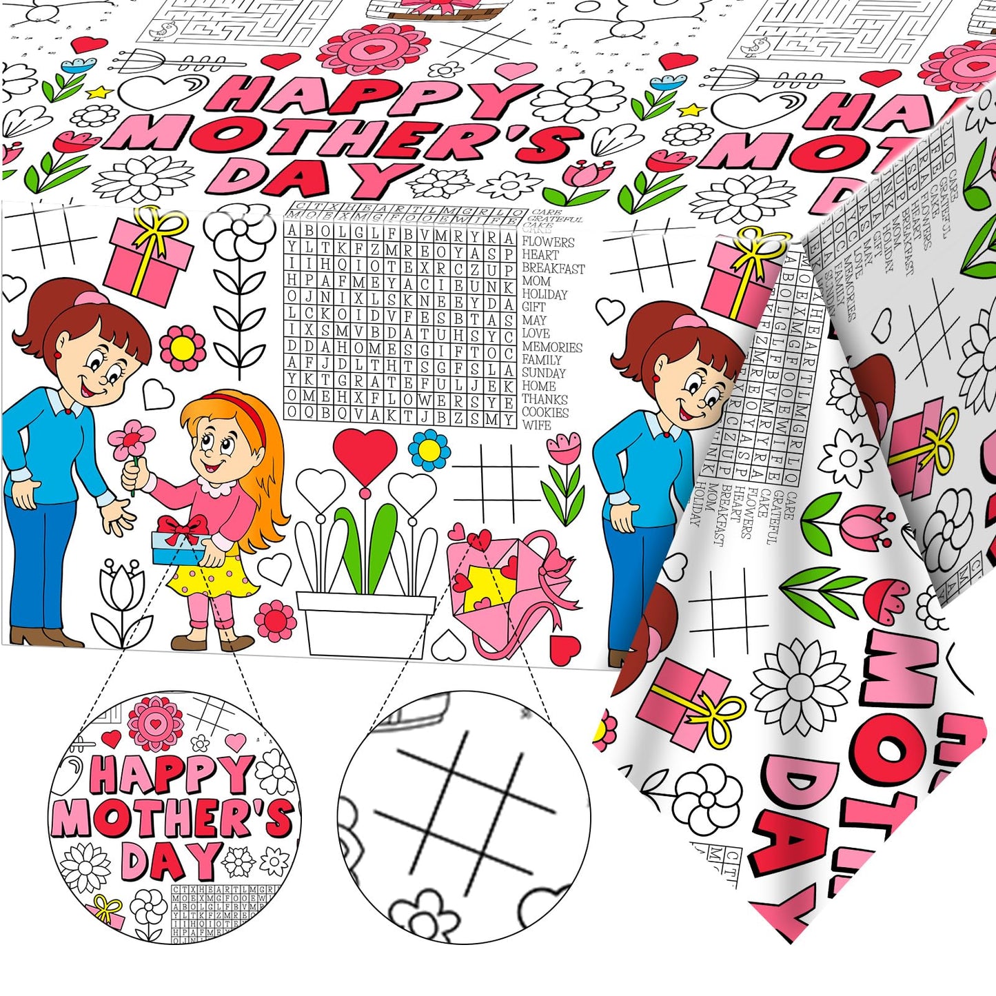 Qyeahkj Giant Paper Coloring Tablecloth For Kids Large Mothers Day Coloring Poster Table Cover Table Cloths For Classroom Birthd
