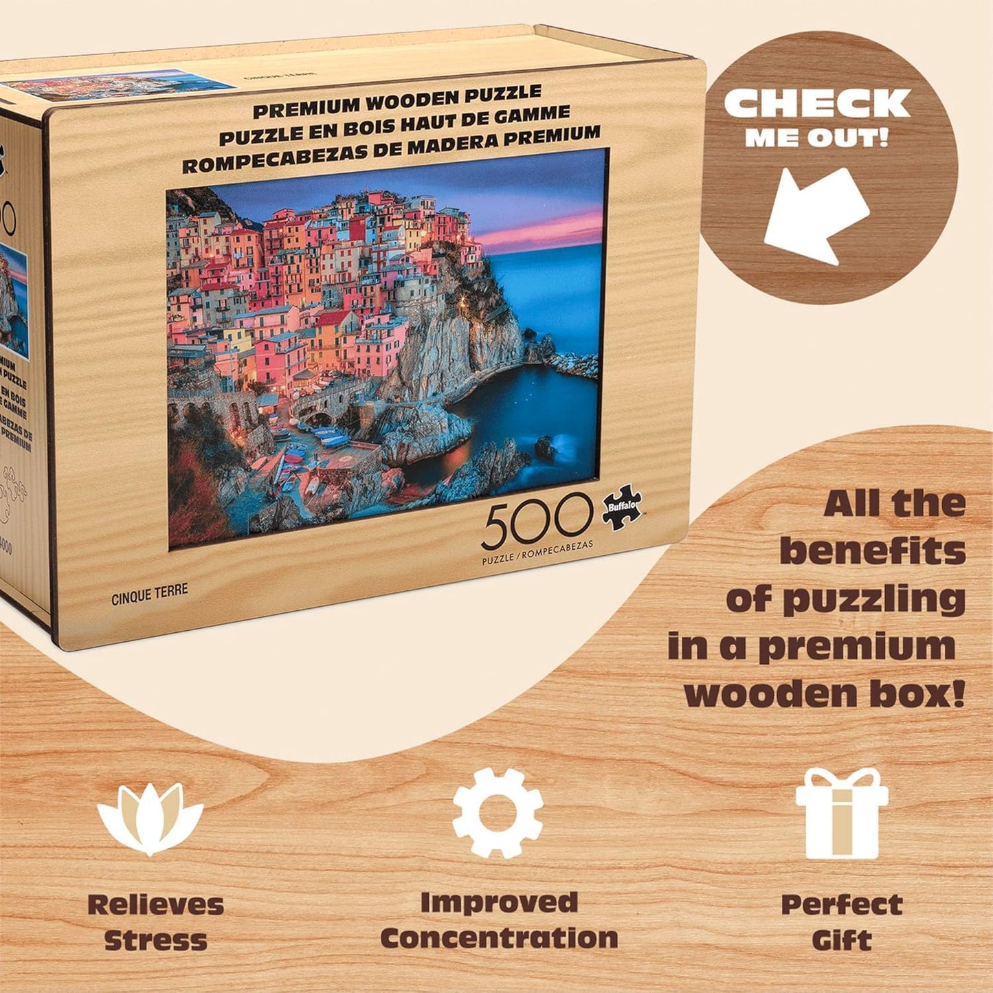 Buffalo Games - Cinque Terre Wood Puzzle - Whimsy Cut Jigsaw Pieces - 500 Piece Jigsaw Puzzle