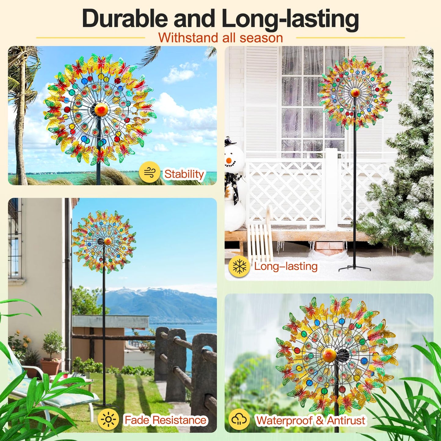 Lairander Butterfly Outdoor Wind Spinners, 84'' Large Garden Wind Spinner, Metal Yard Art Wind Sculptures & Spinners, Garden Dec