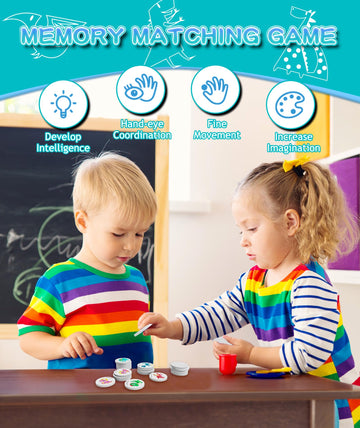 Wooden Dinosaur Memory Game For Kids - 24-Piece Matching Cards & 5 Tattoo Stickers, Educational Toys For Pre-Kindergarten Early Learning