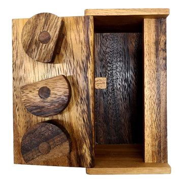 Playkids 3 Wheel Puzzle Box - Wooden Secret Lock Puzzle, Brown, Model: 3WheelPuzzleBox