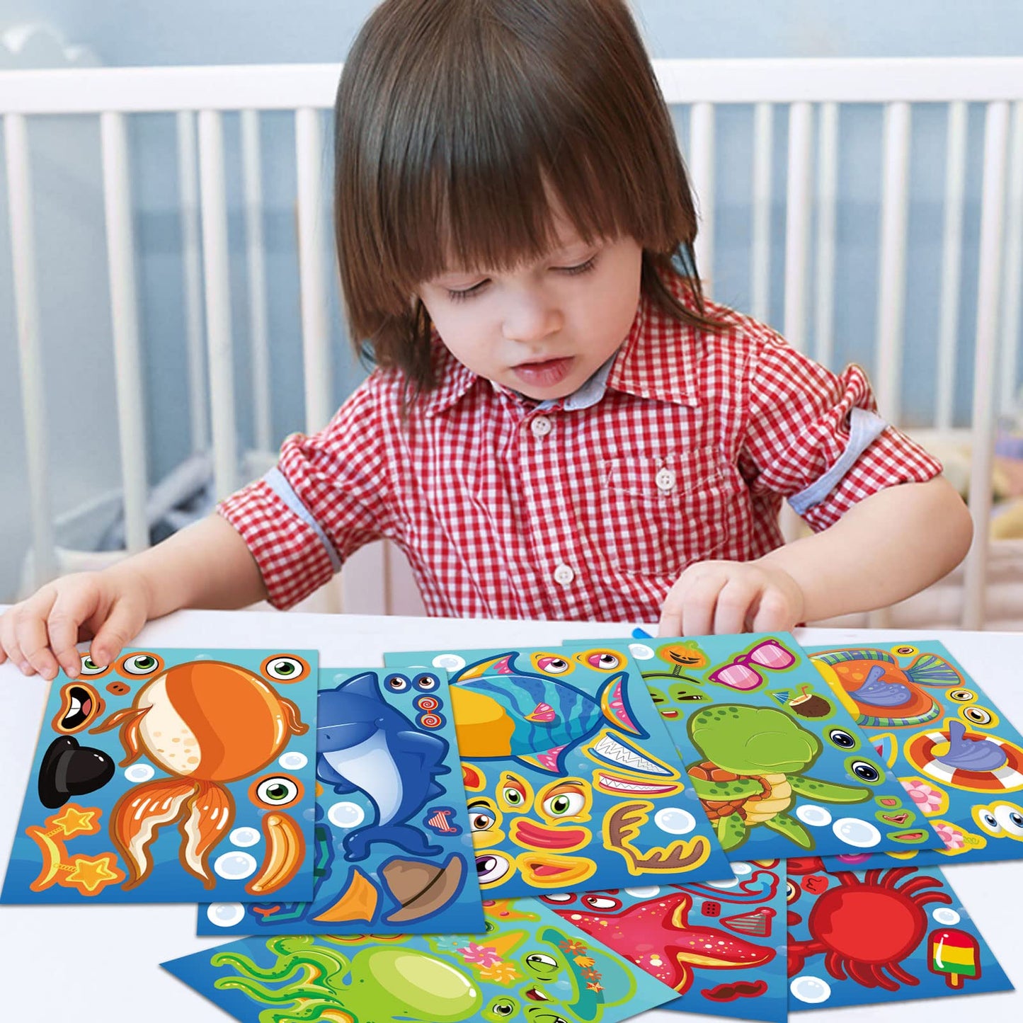 32 Sheets Make-A-Sea Face Stickers Ocean Animals Diy Art Craft Rewards For School Kid Teacher Summer Mermaid Party Favor Sticker