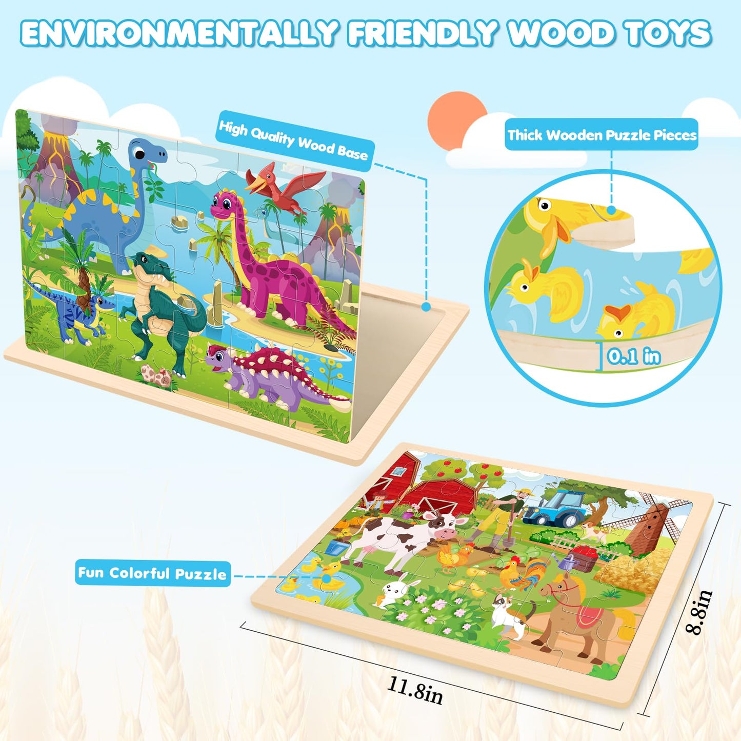 4 Packs Puzzles For Kids Ages 4-6, Wooden Animals Jigsaw Puzzles For Toddlers Ages 2-4, Preschool Educational Puzzles Boards Toy