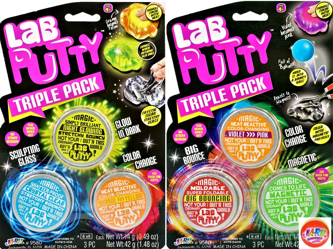 Ja-Ru Lab Putty Bundle Set Glow In The Dark Slime, Clear Putty, Bouncing Putty, Magnetic Putty, Color Changing Putty For Kids (2 Pack, 6 Units) Slime Party Favors For Kids. 9580-2P