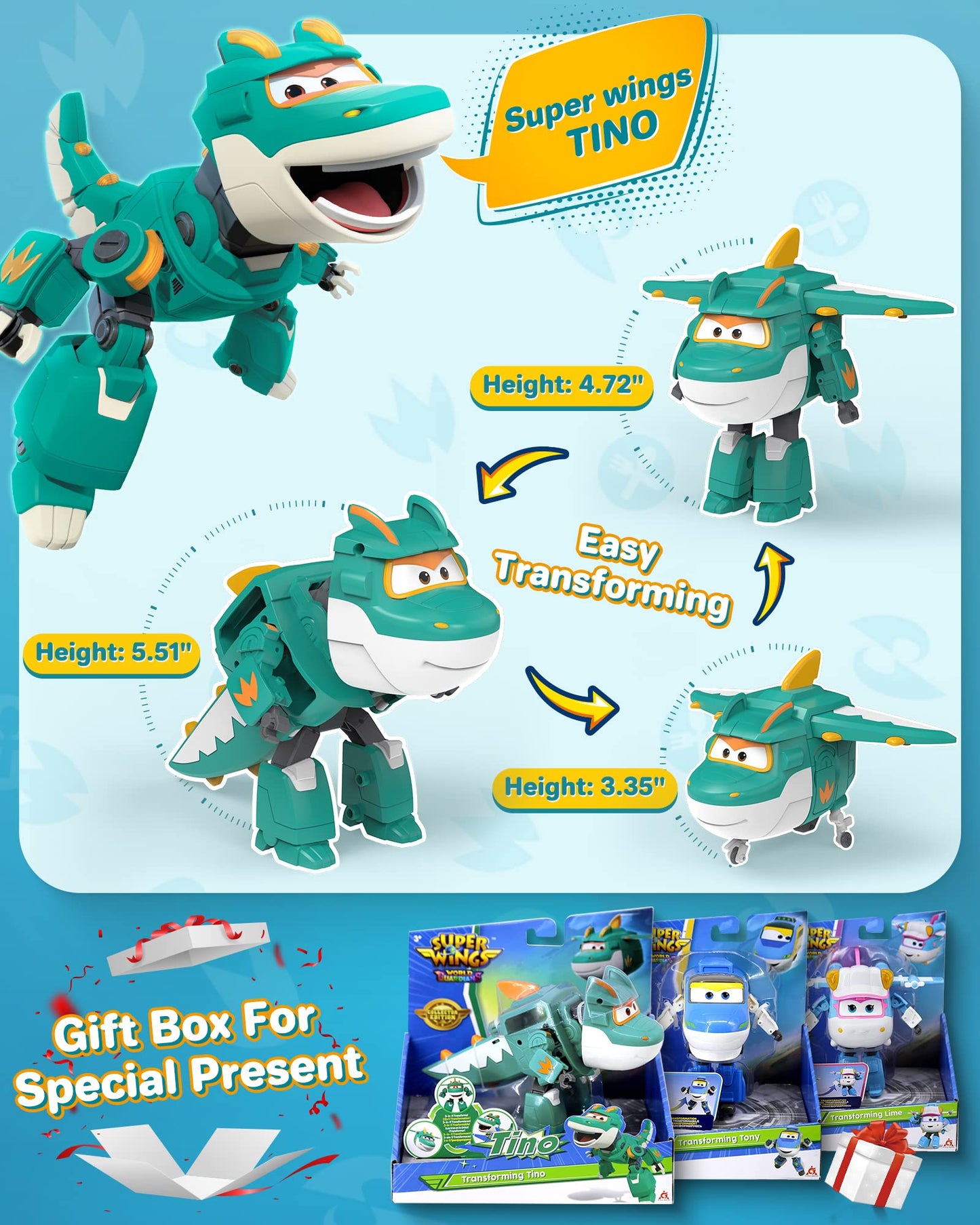 Super Wings Transformer Toys 5 In Dinosaur Toys Tino Transforming Airplane Robot Toys For Boys And Girls Action Figures Dinosaur