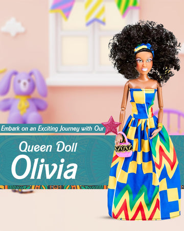 Koolorez: Olivia - Our Queens Black Doll Set - Brown/Black Afro Doll W/Movable Joints - Lovely 12.5'' Dark Skin & Diversity Doll