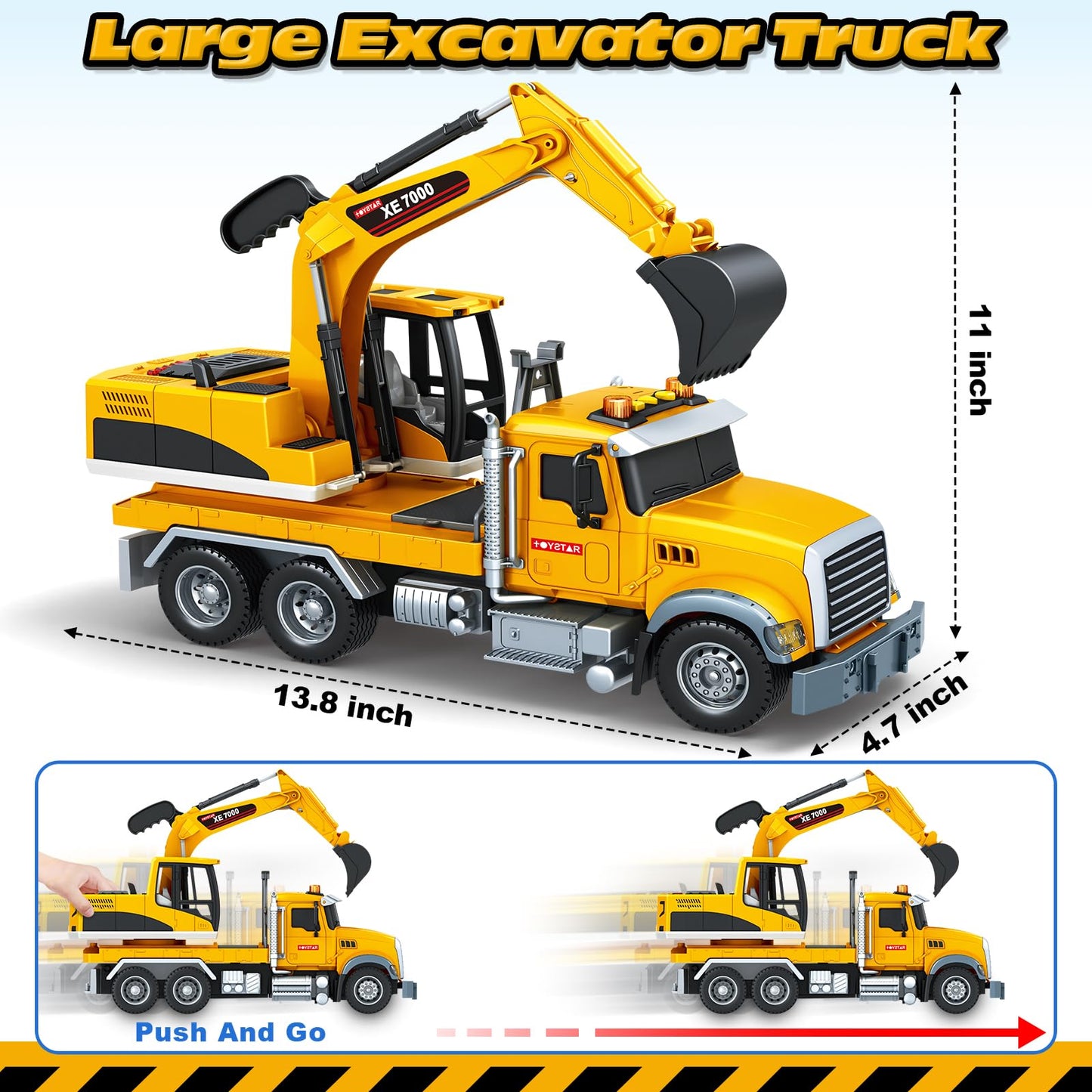 Bstoyder Kids Toys for 3 4 5 6 7 8 Years Old Boys, Large Excavator Truck Toy with Lights, Sounds, Toddler Friction Powered Truck
