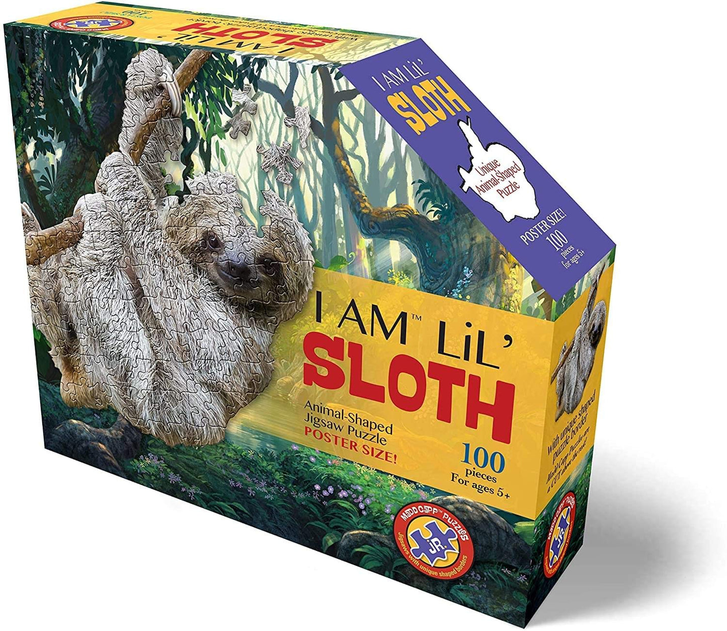 Madd Capp Puzzles Jr. - I Am Lil Sloth - 100 Pieces - Animal Shaped Jigsaw Puzzle