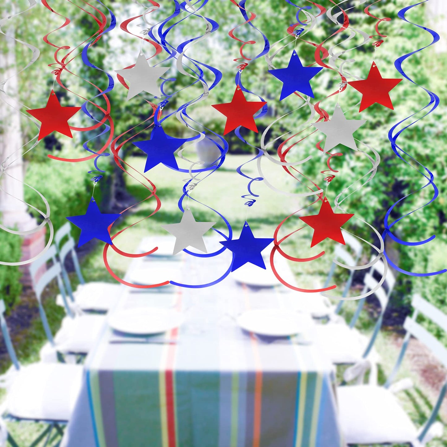 jiebor 30Pcs Red White and Blue Decorations Star Swirl Garland Banner Hanging for Memorial Day 4th Of July Independence Day Labo