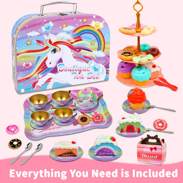 Smilesskiddo 46Pcs Tea Party Set For Little Girls - Princess Tea Party Set,Kids Kitchen Pretend Play Toys - Toddler Tea Party Se