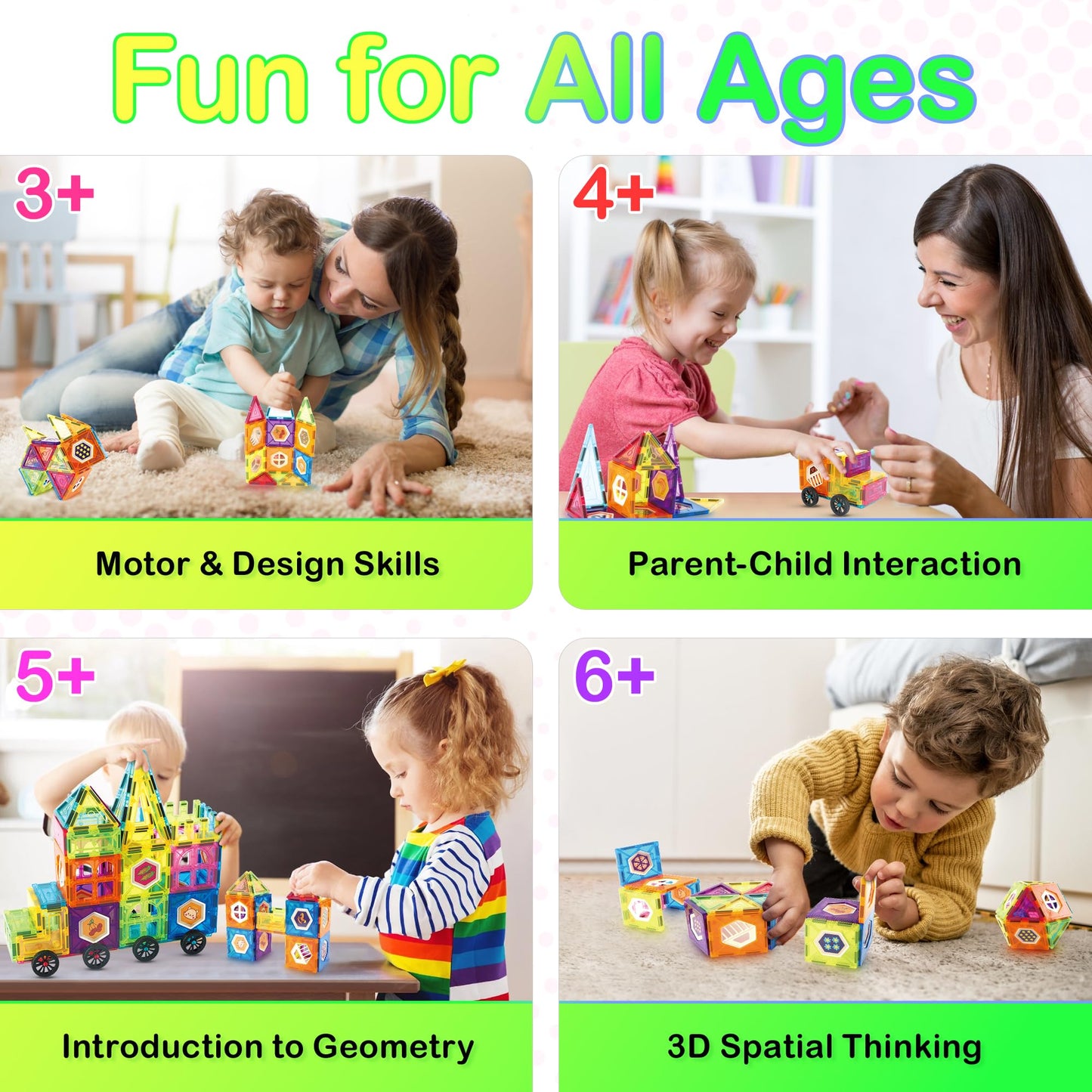 Contixo ST4 Magnetic Tiles - 112 PCs 3D Building Blocks STEM Construction Creativity, Imagination, Recreational, Educational Bui