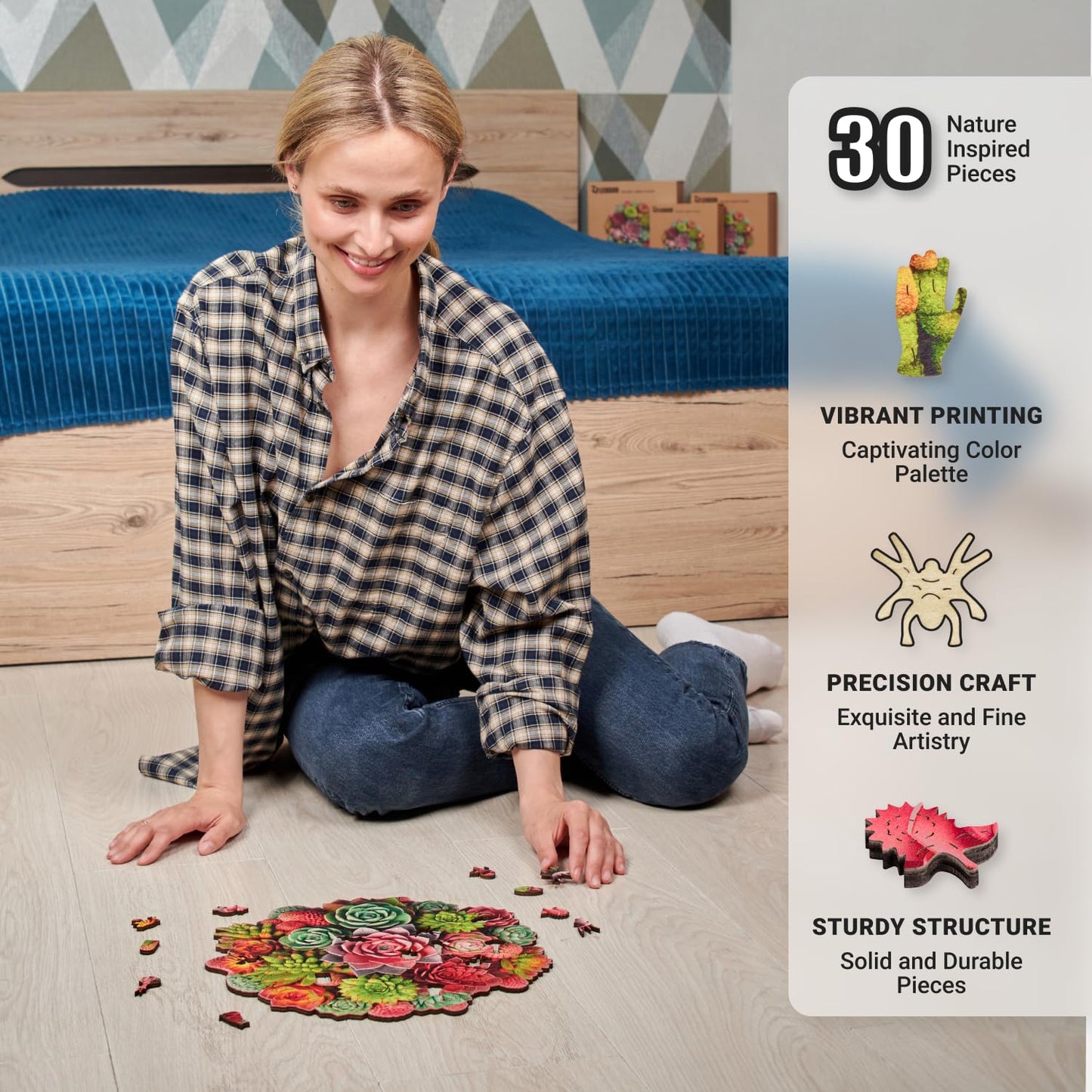 LEOGOR Wood Puzzles mature-themed Jigsaw - Exquisite Wooden Succulent Plant Puzzle Unique Animal-Shaped and Flowers-Inspired Creative Colorful Spectrum Mosaic 200 Pieces Medium 12'' x 11.7''