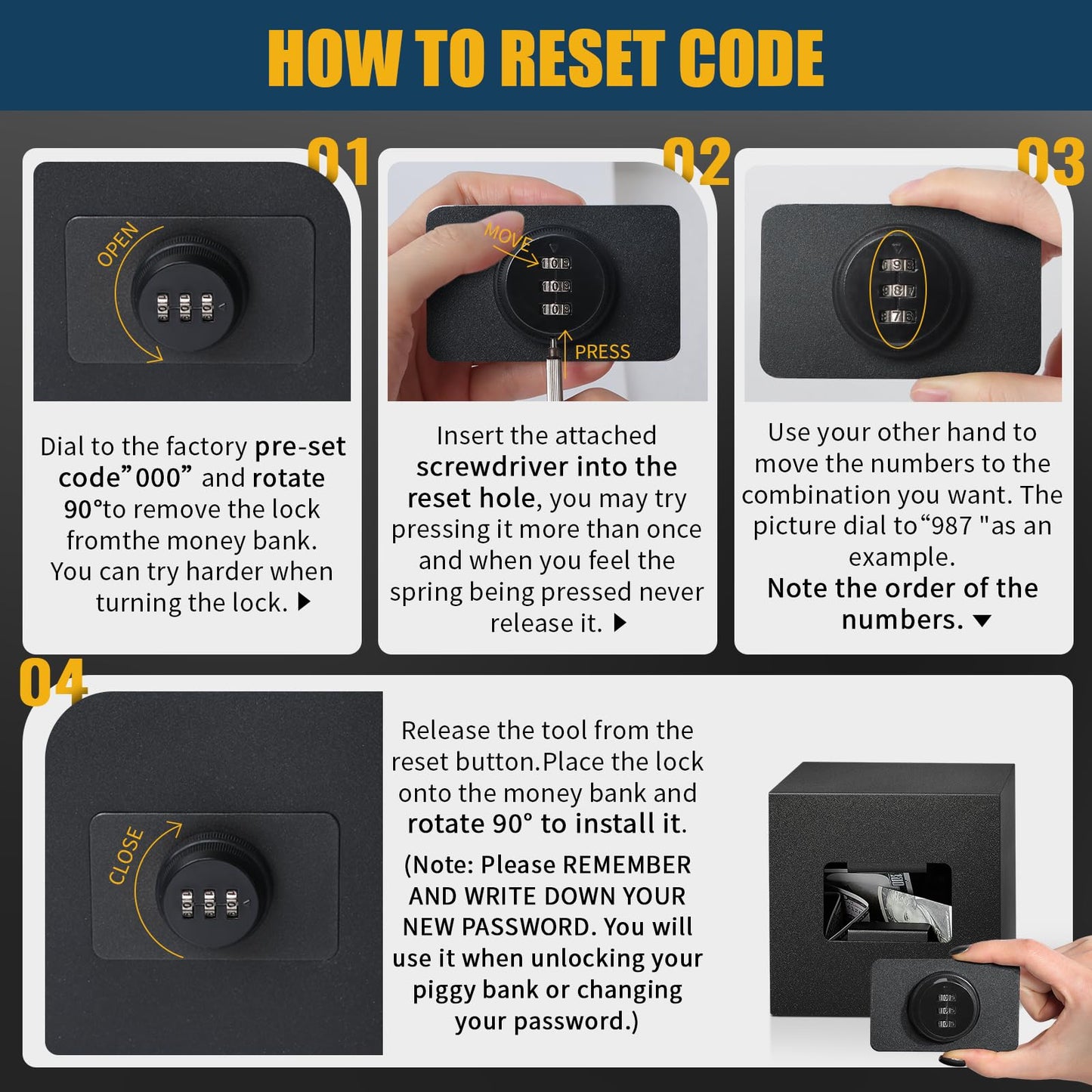 Hicocool Piggy Bank For Adults Password Stainless Steel Reusable Piggy Bank, Metal Money Box With Lock, Unbreakable Money Saving Box For Cash Saving(5.9 Inch, Black)