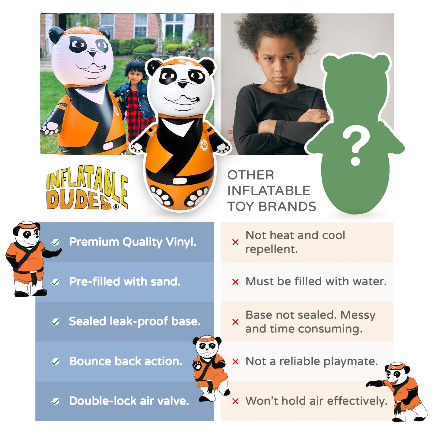Inflatable Dudes 47 Panda Punching Bag - Filled Sand Bop Bag for Kids | Indoor Outdoor Party Games | Bounce-Back Action Toy
