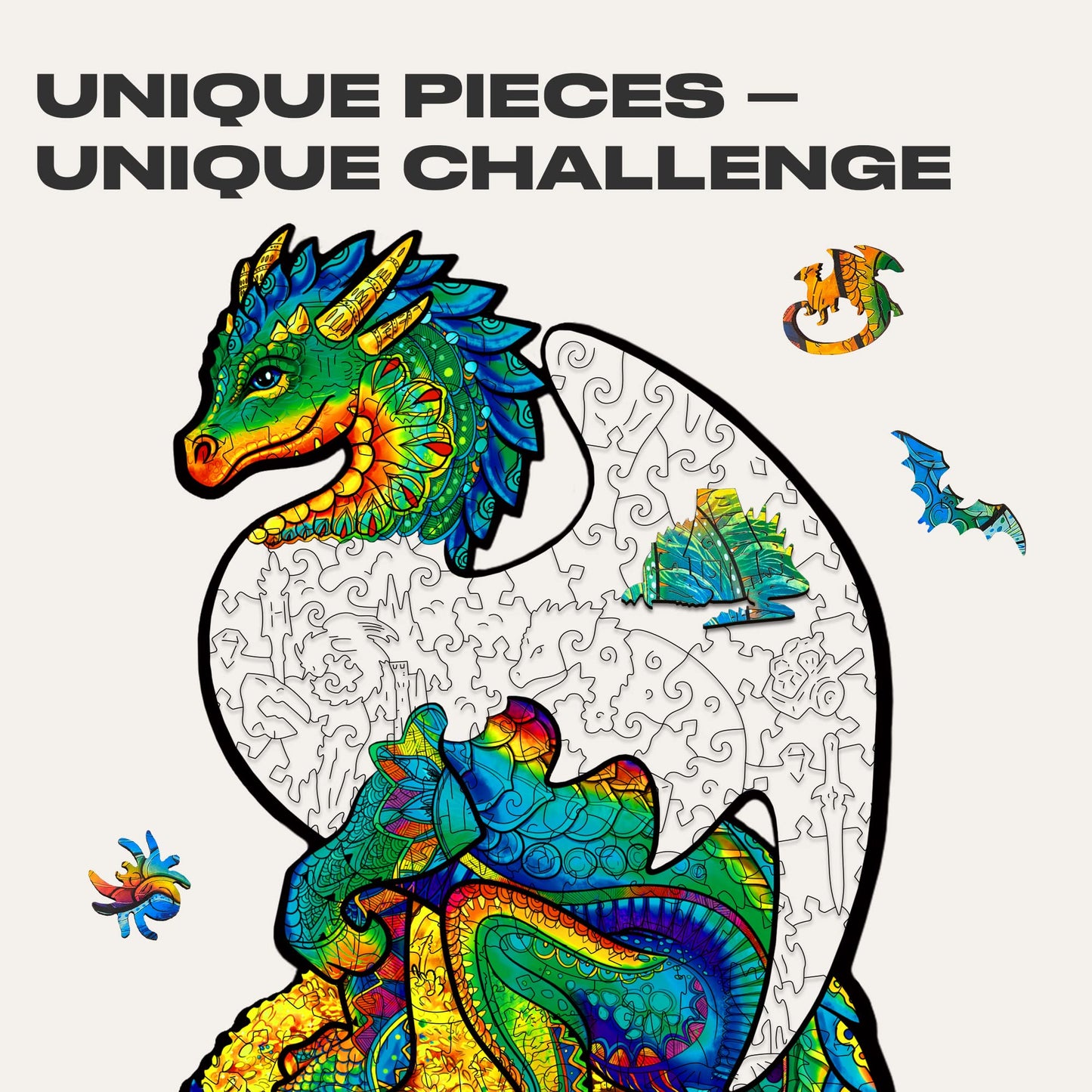 Unidragon Wooden Jigsaw Puzzles - Guarding Dragon, 183 Pcs, Medium 8.3' ?13, Beautiful Gift Package, Unique Shape Best Gift For Adults And Kids