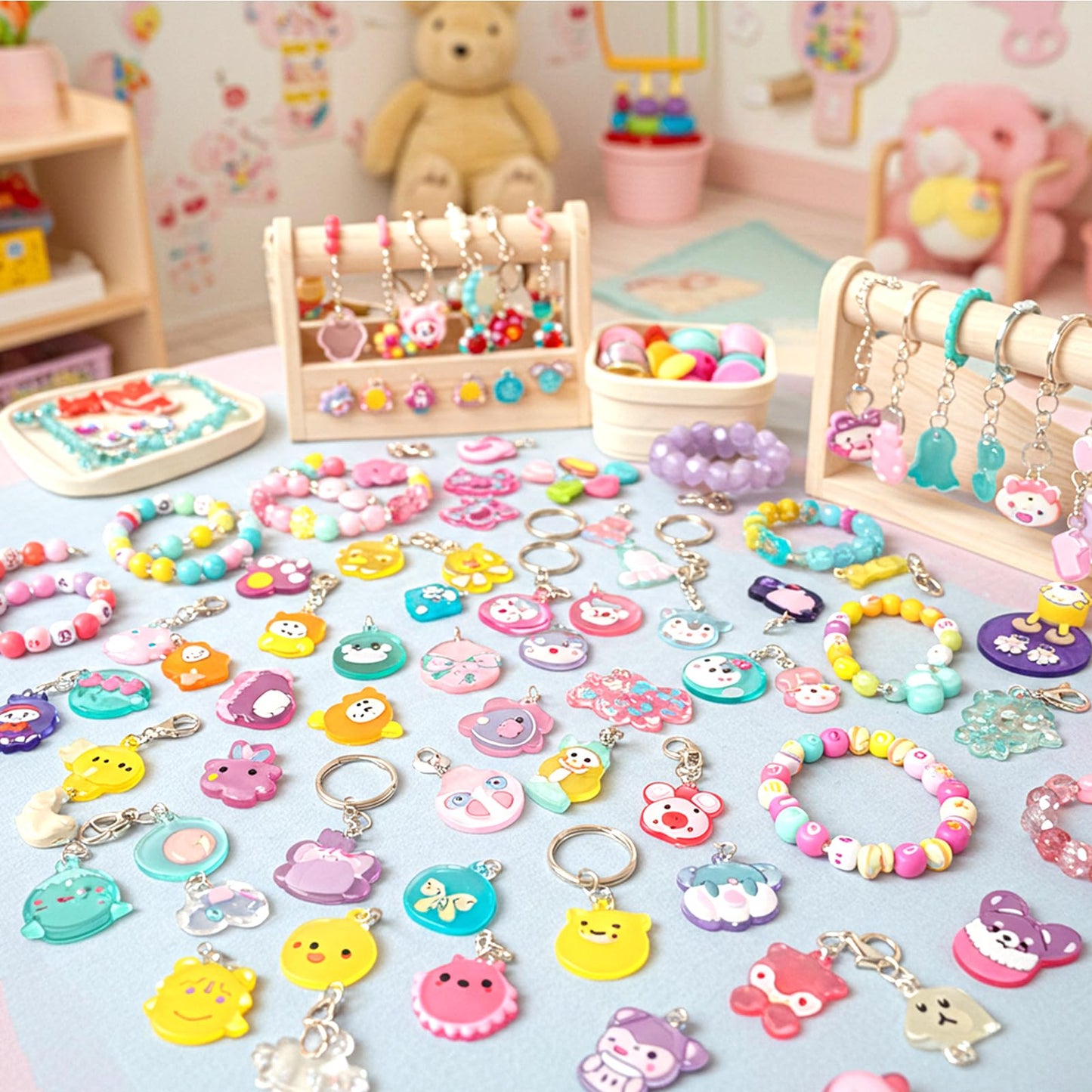 Auihiay 198 Pieces Shrink Plastic Kit Includes 20 Sheets Shrink Papers, Hole Punch, Keychain Accessories and Pencils for Shrinky