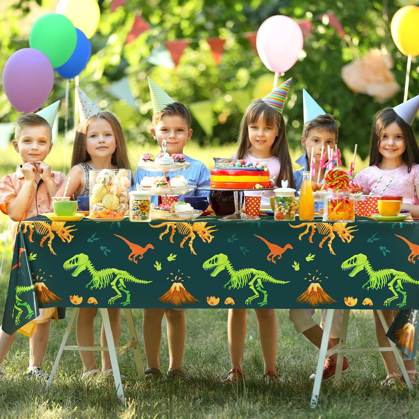 Tudomro 3 Pieces Dinosaur Plastic Party Tablecloth Dinosaur Birthday Table Cover Decorations Disposable Dinosaur Table Cover For